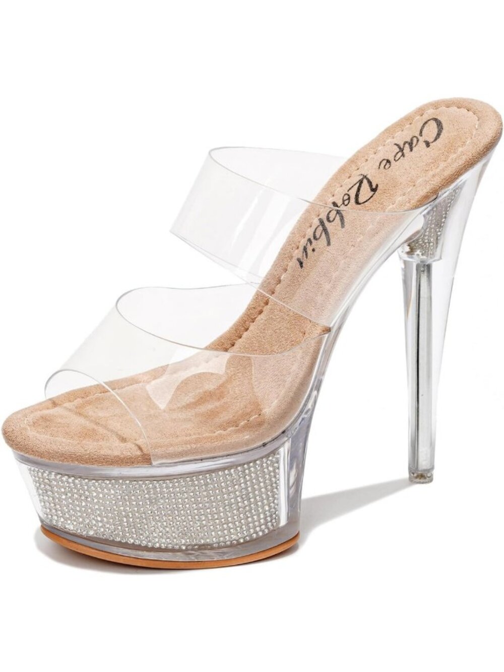 Clear Platform Stiletto Heels for Women | Rhinestone Slip-On, Transparent Straps